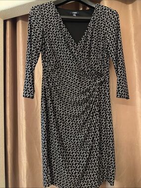Chaps Black and White Midi Wrap Dress